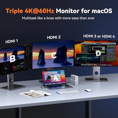TobenONE 18-in-1 DisplayLink Docking Station 4 Monitor with 4 HDMI | Quad/Triple 4K@60Hz Dock, 120W Power Adapter, 18W Phone Fast Charge, for Windows & MacBook, Ideal for Tech Professionals