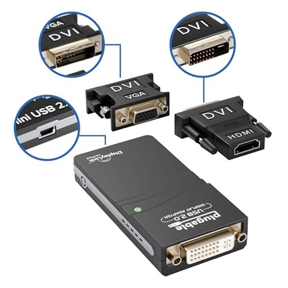 Plugable USB 2.0 to HDMI, DVI, or VGA I Multi-Monitor External Video Graphics Card Adapter up to 1920x1080 Supports Windows 11, 10, 8.1, 7, XP, Mac, and ChromeOS - size: 1920x1080 VGA/DVI/HDMI
