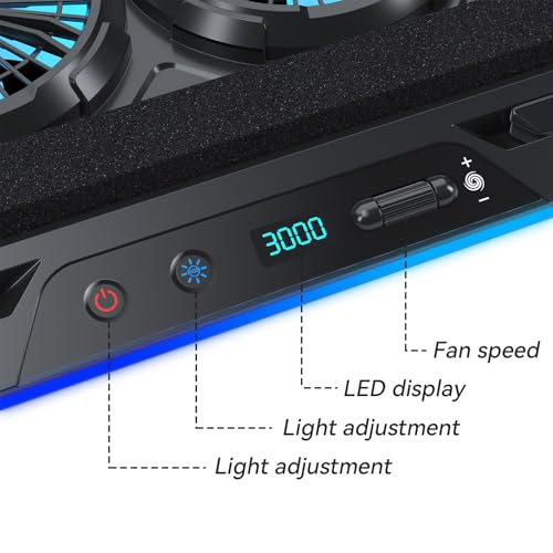 KYOLLY RGB Gaming Laptop Cooling Pad with Two Turbo Fan 3000RPM, Rapid Cooling for 15.6-19.3" Laptops, Variable Speed Control, 6 Adjustable Heights,10 RGB Lighting Modes,4 Hub