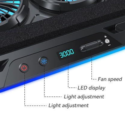 KYOLLY RGB Gaming Laptop Cooling Pad with Two Turbo Fan 3000RPM, Rapid Cooling for 15.6-19.3" Laptops, Variable Speed Control, 6 Adjustable Heights,10 RGB Lighting Modes,4 Hub