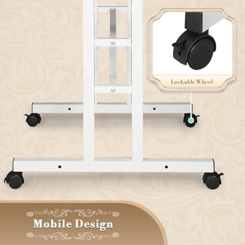 Athena Collection Rolling Standing Desk Small Mobile Table, Natural | 4 Lockable Wheels, Engineered Wood Split Top, Adjustable Height for Home Office Computer Workstation - color: Natural