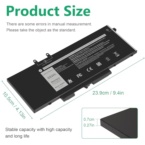 3HWPP 03HWPP 10X1J N2NLL 1VY7F 3YNXM 451-BCMN Laptop Battery for Dell Latitude 5401 5410 5411 5501 5510 5511 Precision 3541,3550 ,3551 Inspiron 7500 2-in-1 Black ,7506 2-in-1 Black ,7706 2-in-1 Laptop - size: 9.4*4.13*0.27inch 3HWPP