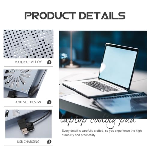 KALLORY Aluminum Alloy Laptop Cooler Stand with RGB LED Fan, Ventilated Cooling Pad for Gaming Notebooks, USB Powered Height Adjustable Support for Desk Use