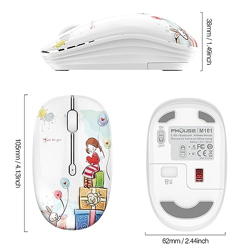 FMOUSE Cute Bluetooth Mouse, 2.4 GHz Wireless Mice with USB Receiver for Laptop, iPad, Mac, Silent Cartoon Mouse Suitable for Female and Students (Girl) - color: Girl