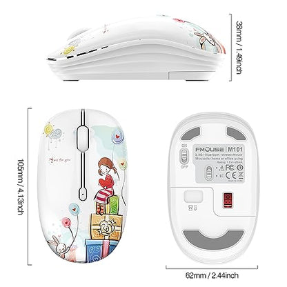 FMOUSE Cute Bluetooth Mouse, 2.4 GHz Wireless Mice with USB Receiver for Laptop, iPad, Mac, Silent Cartoon Mouse Suitable for Female and Students (Girl) - color: Girl