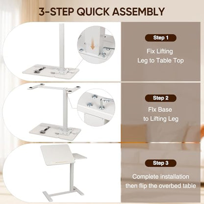 Adjustable Overbed Table with Wheels, Rolling Laptop Table for Bed & Sofa | Height Adjustable 26.38"-42.52" Hospital Bed Table with Tilt Tray for Laptop, Eating, Working, Reading & Home Office - color: White