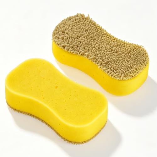 2 Pack Large Plush Car Sponge for Cleaning, 22x11x5CM | Large Sponge, Rich Foam & Durable, Scratch-Free, Long-Hair Microfiber Wash Sponge for Cars Trucks SUVs & Household Use - color: 2 Pack