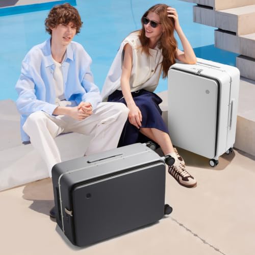 mixi 20 Inch Carry On Luggage 22x14x9 Airline Approved PC Hard Shell Suitcase Top Opening Aluminum Frame Travel Suitcases with Wheels, Smoke White - color: Smoke White, size: 20 inch