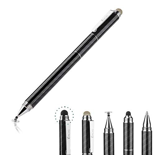 Capacitive Stylus Pen, 4-in-1 High Sensitivity and Precision Touch Screen Stylus Clear Disc Tip,Black Rubber Tip &Mesh Fiber Tip Compatible with Universal Touch Screen Device,Black - color: Black