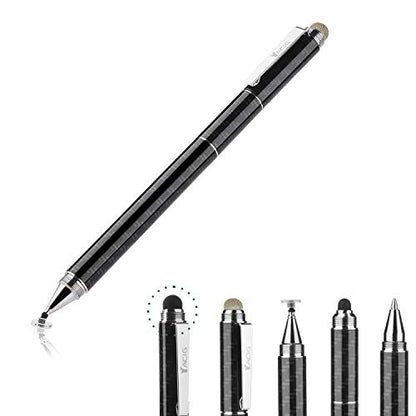 Capacitive Stylus Pen, 4-in-1 High Sensitivity and Precision Touch Screen Stylus Clear Disc Tip,Black Rubber Tip &Mesh Fiber Tip Compatible with Universal Touch Screen Device,Black - color: Black