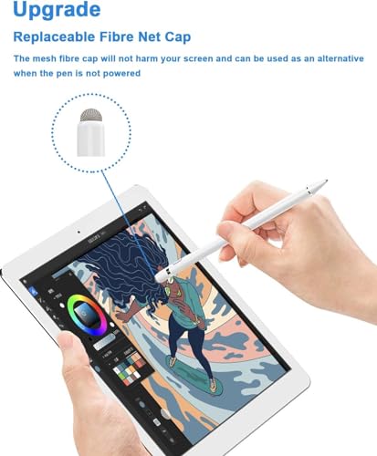 Stylus Pen for Touch Screen 1.5mm Fine Point Pen for iPhone Rechargeable Universal iPad Pencil Compatible with Android/iOS/iPad/iPhone/Smartphone Other Tablets/Nintendo Switch 2 (White) - color: White