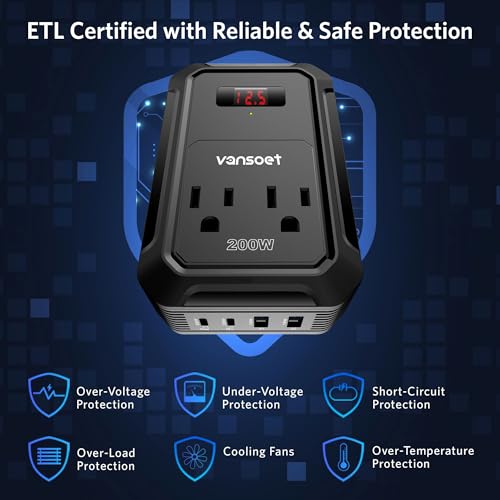 200W Car Power Inverter DC 12V to 110V AC Inverter with PD 65W/30W USB C & 2 QC 18W USB Ports & 2 AC Outlets,Car Pluɡ Adapter Outlet for Laptop/Phone/Road Trip - color: Black