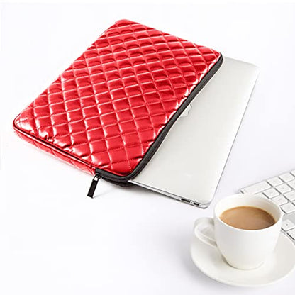 TRIUMPH VISION Puffy Laptop Sleeve Pouch Case Protective Bag Lined Padded | Puffy Laptop Case 11 12 in Quilted Leather Protection Shockproof Cushion Padding Fashion with Pocket Safe Red - color: Red Quilted, size: 11-12 Inch