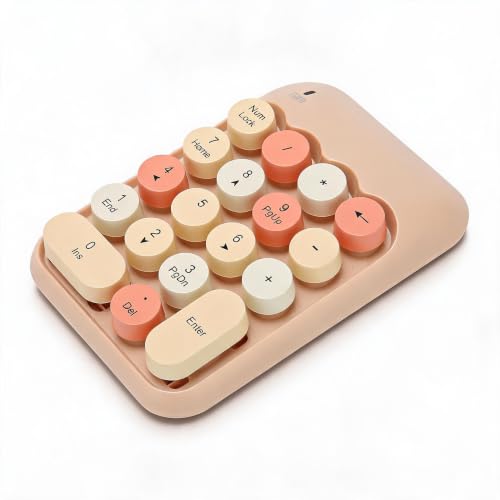 Sxhlseller 2.4GHz Number Keypad Number Pad 18 Keys Retro Color Round Keycaps Portable Number Keyboard with USB Receiver for Laptop Notebook Desktop PC (Milk Tea Color - color: Milk Tea Color Mixed Color