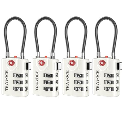 Search Alert TSA Approved Travel Combination Luggage Cable Locks for Suitcase, Gym Locker,Toolbox,Backpack 1,2,4,6 &10 pk (White 4 Pack) - color: White 4 Pack