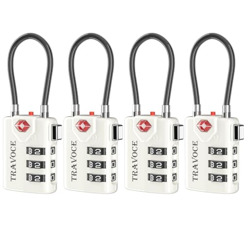 Search Alert TSA Approved Travel Combination Luggage Cable Locks for Suitcase, Gym Locker,Toolbox,Backpack 1,2,4,6 &10 pk (White 4 Pack) - color: White 4 Pack