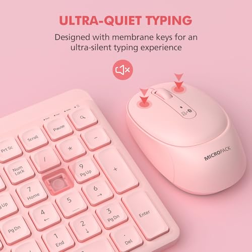 Pink Wireless Keyboard and Mouse Combo for Desktop Mac iPad Bluetooth 2.4 Ghz Rechargeable Slim Silent Click with Number Pad Compatible with Pc, Laptop, Tablet (Pink) - color: Pink