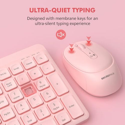 Pink Wireless Keyboard and Mouse Combo for Desktop Mac iPad Bluetooth 2.4 Ghz Rechargeable Slim Silent Click with Number Pad Compatible with Pc, Laptop, Tablet (Pink) - color: Pink