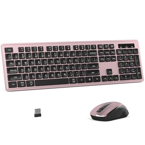 MPTOG Wireless Keyboard and Mouse Combo, Full-Size 104-Key Office Keyboard with 15 Function Keys, Numeric Keypad, Single USB Receiver, Compatible with PC and Laptop(Pink) - color: Pink