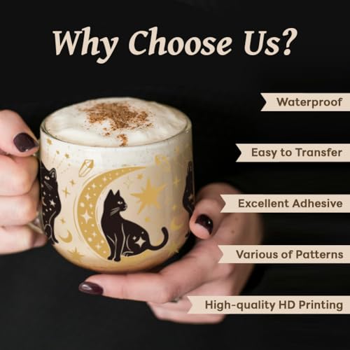 UV DTF Cup Wraps Transfer Stickers Cute Cats Pattern, 10 Sheets Waterproof Custom Vinyl Transfer Sticker 16oz Coffee Glass Cup Tumbler Bottle Mug Decals for Men Women | Waterproof UV DTF Stickers, Custom Vinyl Decals for 16oz Coffee Cups Tumblers Bottles