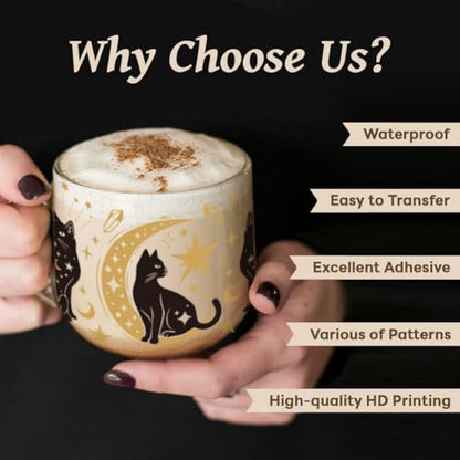 UV DTF Cup Wraps Transfer Stickers Cute Cats Pattern, 10 Sheets Waterproof Custom Vinyl Transfer Sticker 16oz Coffee Glass Cup Tumbler Bottle Mug Decals for Men Women | Waterproof UV DTF Stickers, Custom Vinyl Decals for 16oz Coffee Cups Tumblers Bottles