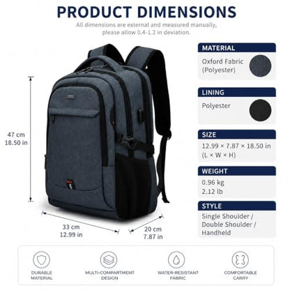 Travel Laptop Backpack with USB Port, Reflective Business Bag (Charcoal Gray) - color: Charcoal Gray