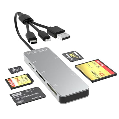 Memory Stick Pro Duo Adapter for iPhone/USB C/PC - Aluminum 5 in 1 SD/TF/CF/MS/XD Picture Card Reader, Multi Memory Card Reader USB C Lightning OTG Adapter Memory Stick Pro Duo Mark 2 Adapter