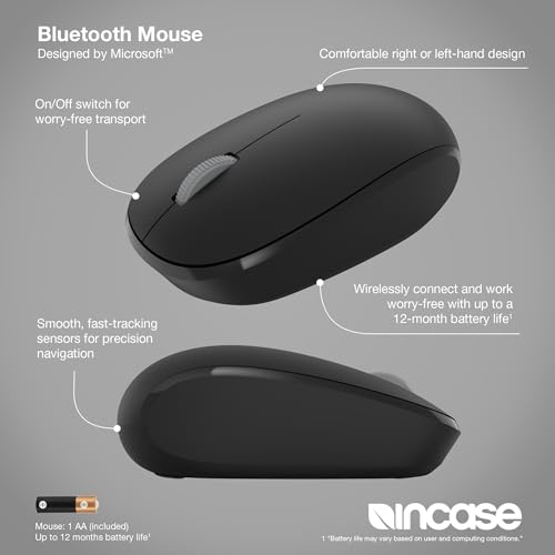 Incase Bluetooth Mouse - Designed by Microsoft - Compact, Comfortable, Right/Left Hand Use, 4-Way Scroll Wheel, Wireless Bluetooth Mouse for PC/Laptop/Desktop, Mac/Windows Computer (Black) - color: Black
