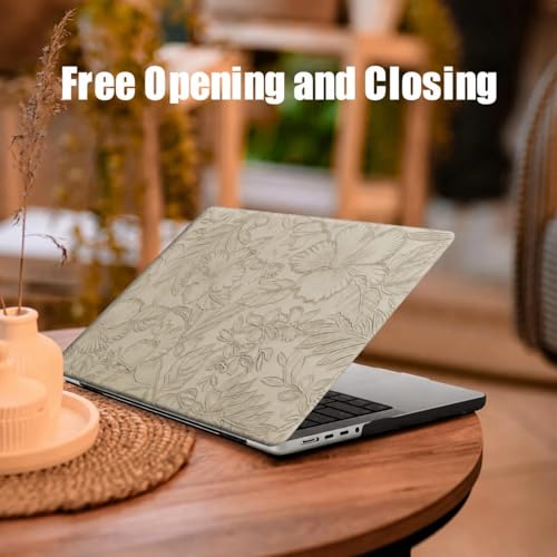 DTangLsm for MacBook Air 15 inch Case 2026 M5 2025 2024 2023 M4 M3 M2 Chip | Model A3448 A3241 A3114 A2941, Elegant Textured Retro Leather Hard Shell Mac Air 15 inch Laptop Case&Keyboard Cover, Apricot - color: Embossed Floral Apricot