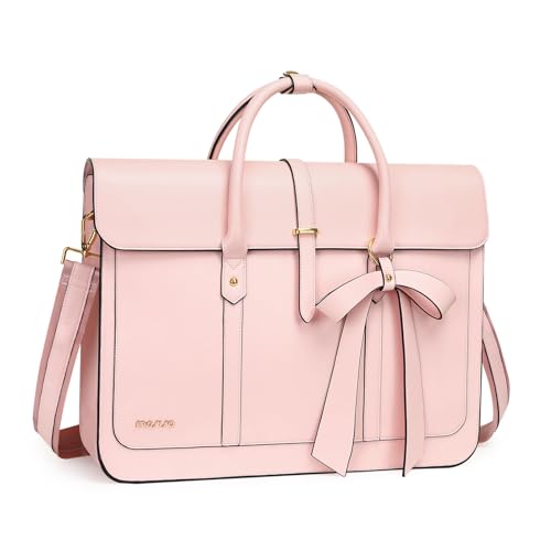 MOSISO Laptop Bag for Women, 15-15.6 inch PU Leather Laptop Shoulder Bags | 16 inch Messenger Bags Convertible Backpack Casual Handbag Work Briefcase Travel Computer Bag with Bowknot, Pink - color: Pink, size: 16 inch