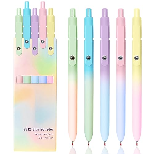 YOXMJDB Gel Pens, 5 Pcs Medium Point Smooth Writing Pens Cute Pens for Women, High-End Series 0.7mm Black Ink Pens for Journaling Note Taking, School Office Supplies (5 Pcs Gradient Morandi) - color: 5 Pcs Gradient Morandi