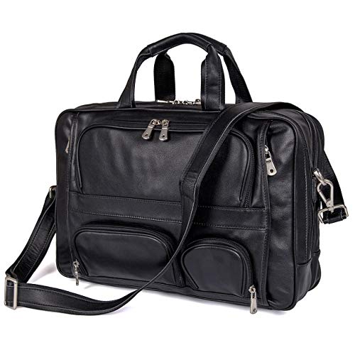 Augus Business Travel Briefcase Genuine Leather Duffel Bags for Men Laptop Bag fits 15.6 inches Laptop - color: Black-2