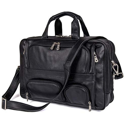 Augus Business Travel Briefcase Genuine Leather Duffel Bags for Men Laptop Bag fits 15.6 inches Laptop - color: Black-2