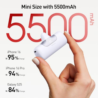 iWALK Portable Charger 5500mAh Next-Gen Small Power Bank 22.5W Fast Charging Battery USB-C Portable Phone Charger for iPhone 17/16/15 17 Plus 17 Pro Max iPad, Samsung Galaxy S25 S24 S23 Android, White - color: White