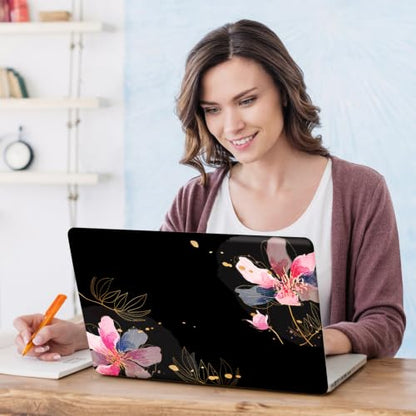 DINKY Laptop Skin Sticker Decal 15.6" 15.4" 12" 13" 13.3" 14" 15 inch Laptop Universal Vinyl Skin Stickers Cover Art Decal Notebook PC Personalized Protector, Black Painted Flower - color: Black Painted Flower