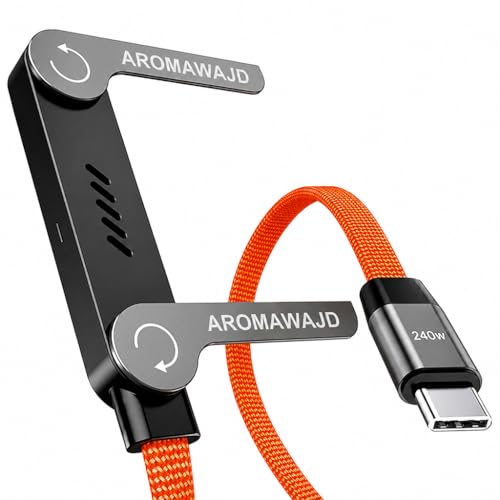 240w Braided Fast Charge Cable with Built-in Phone Stand (1, Orange, USB) | USB C to C, Orange Color - color: Orange