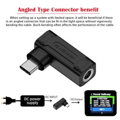 140W 100W DC Jack 6.0x1.4mm Input to USB-C Type-C Angled 90 Degree Power Plug Charge Adapter for Laptop Phone - style: 6.0x1.4mm 140W