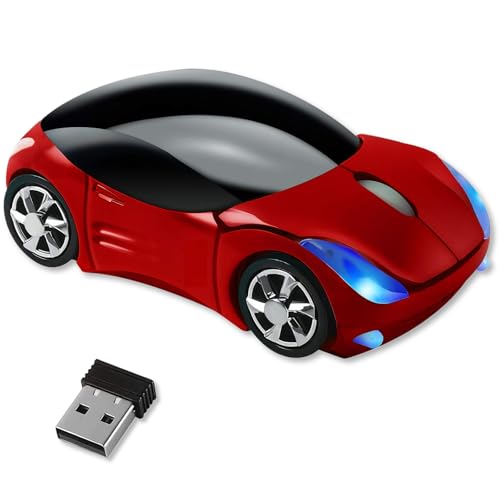 Cute Mouse Wireless Red，Car Mouse 1600DPI 2.4G with USB Reciver for Computer Wireless Computer Mouse Wireless USB Wireless Mouse for Windows for Mac OS for Laptop Computer Tablet（Red） - color: RED