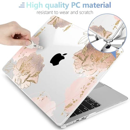 MEEgoodo Case for M5/M4/M3/M2 MacBook Air 15 inch Case 2026 2025 2024 2023, Laptop Shell Fit Model (A3448/A3241/A3114/A2941) for MacBook Air 15.3-inch, Pink Peony Flowers - color: Pink Peony Flowers