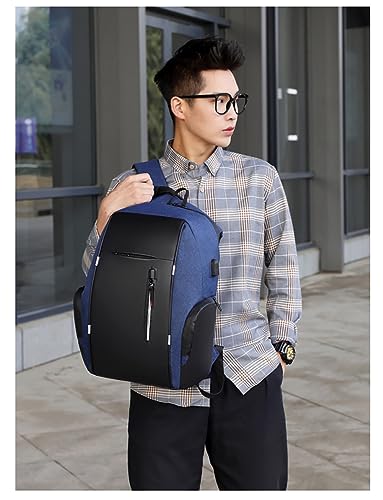 Men's Business Laptop Bag Multifunctional Rechargeable USB Backpack - color: Blue
