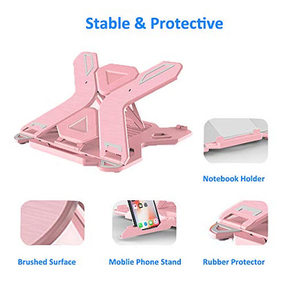 Ergonomic Adjustable Laptop Stand Riser, Portable Notebook Holder Mount for MacBook, Dell, Thinkpad & More 10-15.6" - Pink