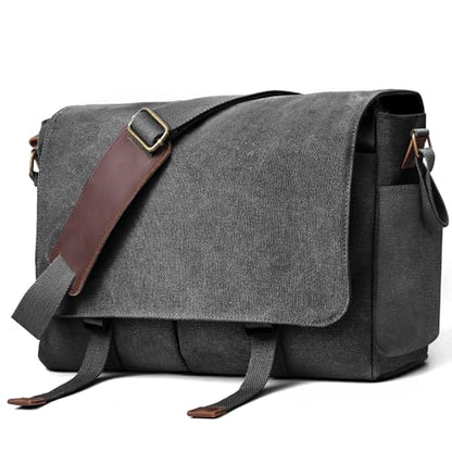 Messenger Bag for men Laptop Bag UnisexRetro Canvas Bag14-15.6 inches Casual single shoulder bag For Work College Travel - color: Black