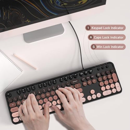 Dilter Wired Computer Keyboard, Full-Size USB Keyboard with Round Keycaps & Numeric Keypad, Plug-and-Play for Windows 7 8 10 11, PC, Laptop, Desktop, Home, Office - color: Mocha Gradient