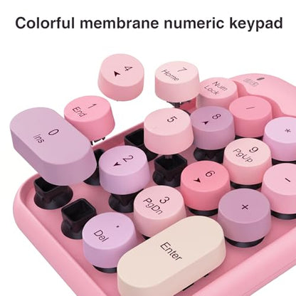 Lomiluskr Cute Wireless Number Keypad with 2.4G USB Receiver, 18 Colorful Round Keys Numpad, Portable Financial Accounting Numeric Keyboard, Suitable for PC, Laptop (Pink) - color: Pink