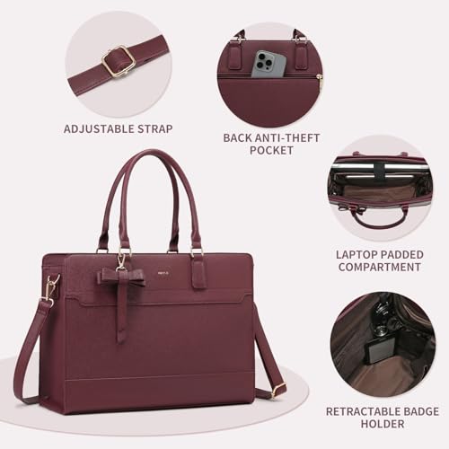 Keyli 3pcs Laptop Bag for Women 15.6 Inch Leather Work Tote Bags Professional Business Office Computer Shoulder Briefcase - color: 3pcs-wine Red