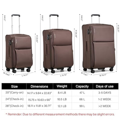 Hanke 24 Inch Luggage Expandable Softside Checked Suitcases with Spinner Wheels, Upright Rolling Luggage Suitcases Travel TSA Luggage Bag for Women Men(Coffee) - color: Coffee, size: 24 Inch Checked in