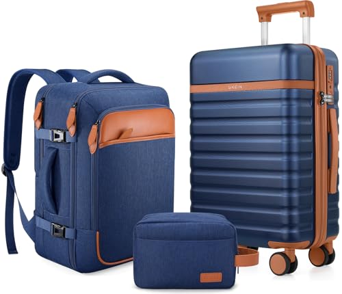 UKEIN Luggage Sets 3 Piece, Carry On Luggage 20In With Spinner Wheels,PC Hardside Suitcase Set with TSA Lock,Durable Carry On Suitcase With Travel Backpack for Men (Blue, 3 piece set (20inch)) - color: Blue, size: 3 piece set (20inch)
