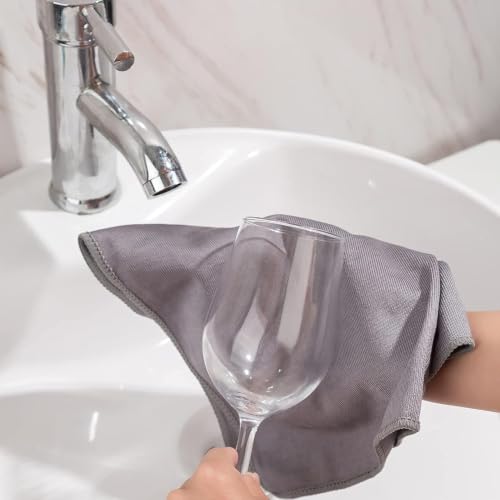 Puomue 6 Pack Microfiber Glass Cleaning Cloth, 16 Inch X 16 Inch, Lint Free Quickly Clean Window, Glasses, Windshields, Mirrors, and Stainless Steel, Grey - color: Grey