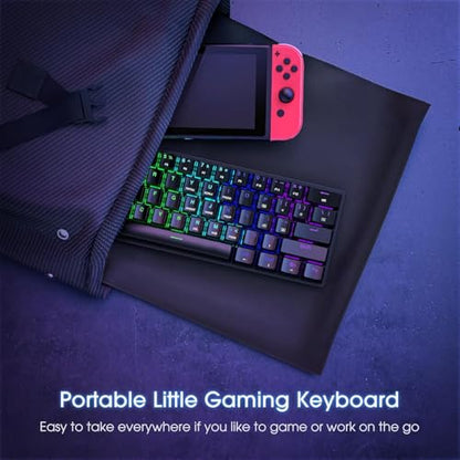 60% Wired Mechanical Gaming Keyboard with Blue Switches, LED Backlit | 61 Keys Ultra-Compact Mini Portable Office Keyboard for PC/Mac/Xbox, 18 LED Backlight, Easy to Carry On Trip, Black - color: Premium Black