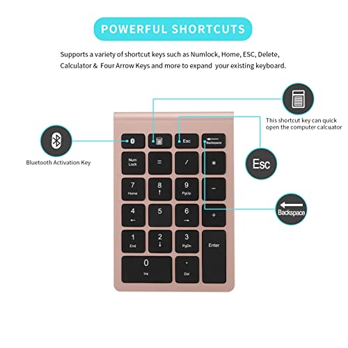 Gugxiom Bluetooth Number Pad,Bluetooth 5.0 Number Pad with Shortcut Keys,22 Keys Portable Financial Accounting Extensions 10 Keys for Laptop Desktop, PC, Pad,Notebook (Gold) - color: Rose Gold